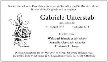 Traueranzeige von Gabriele Unterstab 