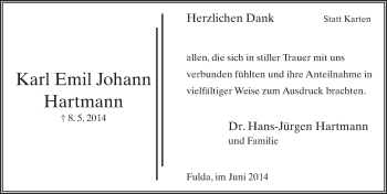Traueranzeige von Karl Hartmann 