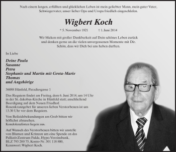 Traueranzeige von Wigbert Koch 