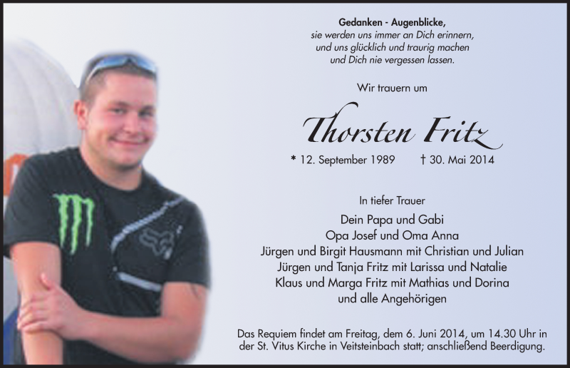  Traueranzeige für Thorsten Fritz vom 04.06.2014 aus 