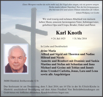 Traueranzeige von Karl Knoth 