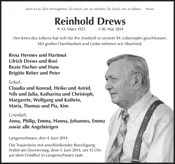Traueranzeige von Reinhold Drews 