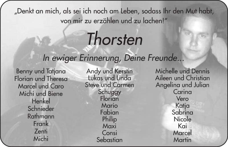  Traueranzeige für Thorsten Fritz vom 04.06.2014 aus 