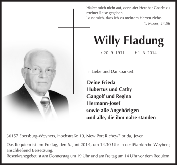 Traueranzeige von Willi Fladung 