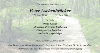 Traueranzeige von Peter Aschenbrücker 
