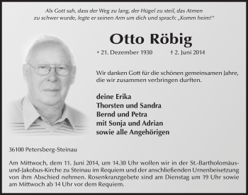Traueranzeige von Otto Röbig 
