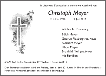 Traueranzeige von Christoph Meyer 
