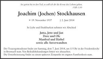 Traueranzeige von Joachim Stockhausen 
