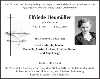 Traueranzeige von Elfriede Heumüller 