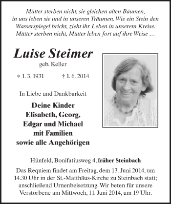 Traueranzeige von Luise Steimer 