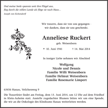 Traueranzeige von Anneliese Ruckert 