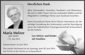 Traueranzeige von Maria Melzer 