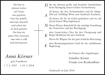 Traueranzeige von Anni Körner 