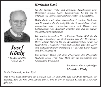 Traueranzeige von Josef König 