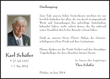 Traueranzeige von Karl Schäfer 