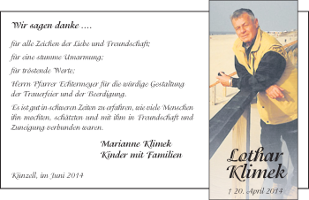 Traueranzeige von Lothar Klimek 