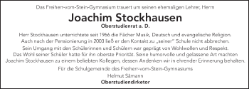 Traueranzeige von Joachim Stockhausen 