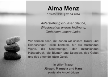 Traueranzeige von Alma Menz 