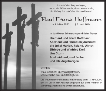 Traueranzeige von Paul Franz Hoffmann 