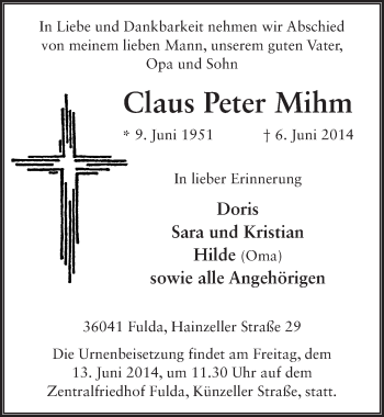 Traueranzeige von Claus Peter Mihm 