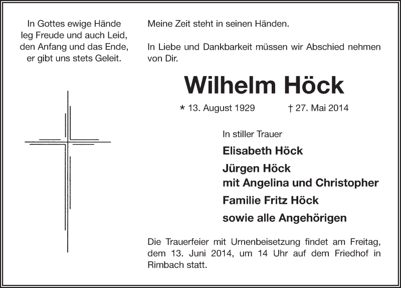  Traueranzeige für Wilhelm Höck vom 11.06.2014 aus 
