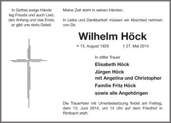 Traueranzeige von Wilhelm Höck 
