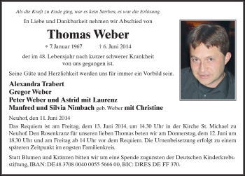 Traueranzeige von Thomas Weber 