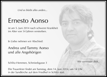 Traueranzeige von Ernesto Aonso 