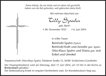 Traueranzeige von Tilly Spahn 