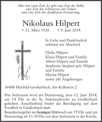 Traueranzeige von Nikolaus Hilpert 