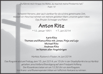 Traueranzeige von Anton Ritz 