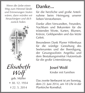 Traueranzeige von Elisabeth Wolf 