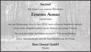 Traueranzeige von Ernesto Aonso 