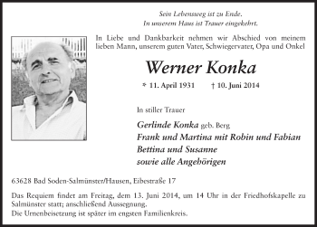 Traueranzeige von Werner Konka 