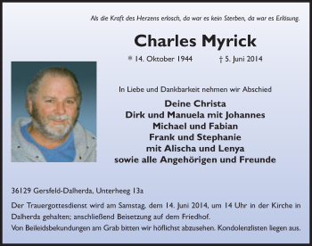 Traueranzeige von Charles Myrick 