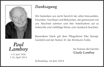 Traueranzeige von Paul Lamboy 