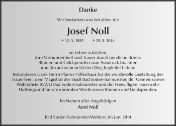 Traueranzeige von Josef Noll 
