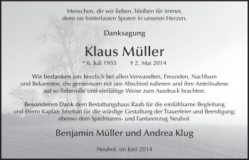 Traueranzeige von Klaus Müller 