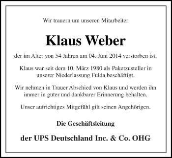 Traueranzeige von Klaus Weber 
