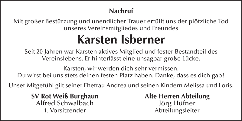  Traueranzeige für Karsten Isberner vom 17.06.2014 aus 