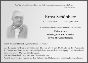Traueranzeige von Ernst Schönherr 