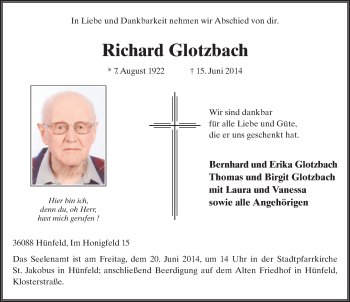 Traueranzeige von Richard Glotzbach 