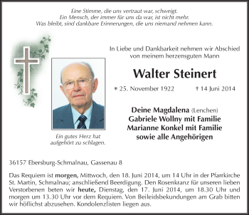 Traueranzeige von Walter Steinert 