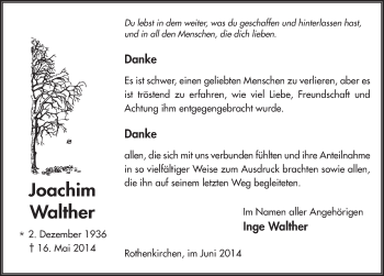 Traueranzeige von Joachim Walther 