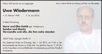 Traueranzeige von Uwe Wiedermann 