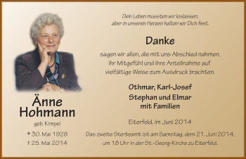 Traueranzeige von Änne Hohmann 