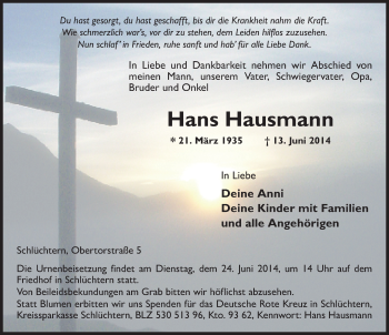 Traueranzeige von Hans Hausmann 