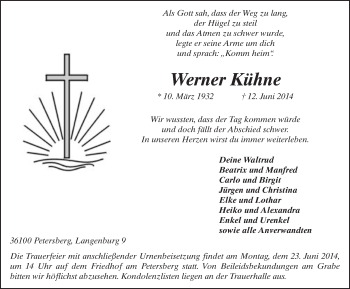 Traueranzeige von Werner Kühne 