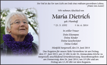Traueranzeige von Maria Dietrich 