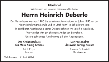 Traueranzeige von Heinrich Deberle 